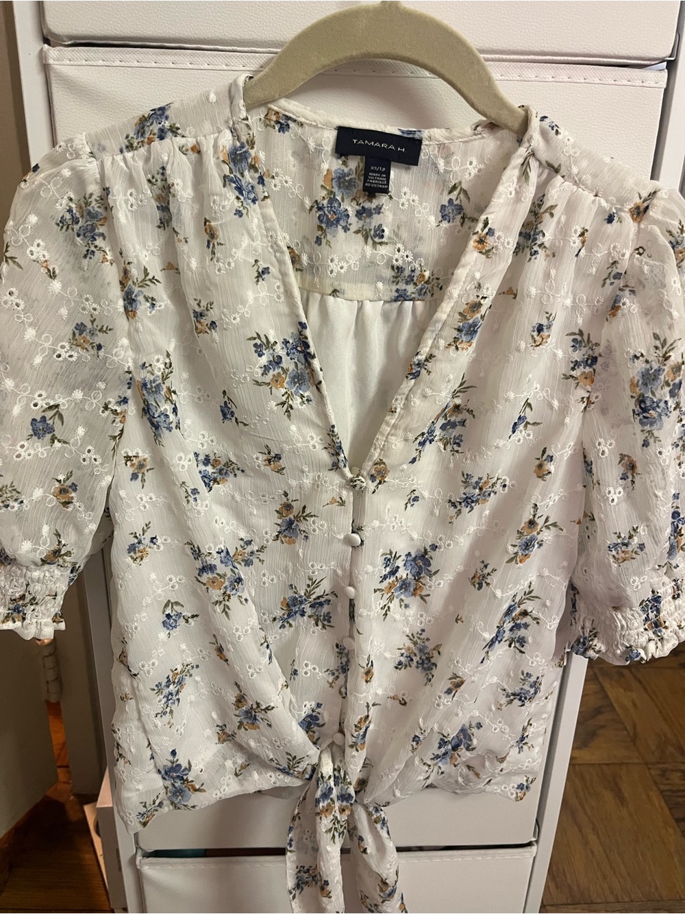 White Floral Tie-Front Blouse